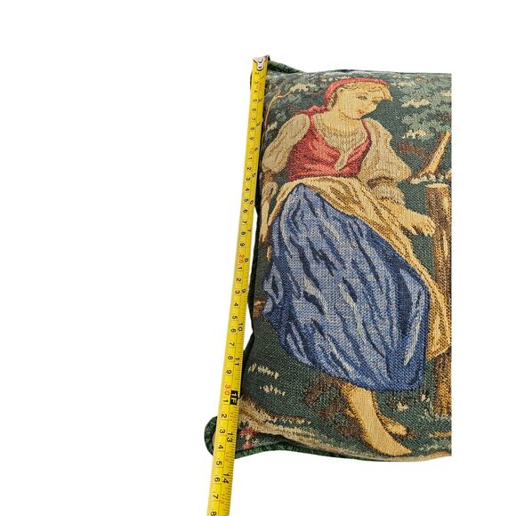 Country Scene Tapestry Girl sitting on Fence Farm Animals Dog Throw Pillow 14" - Picture 5 of 5